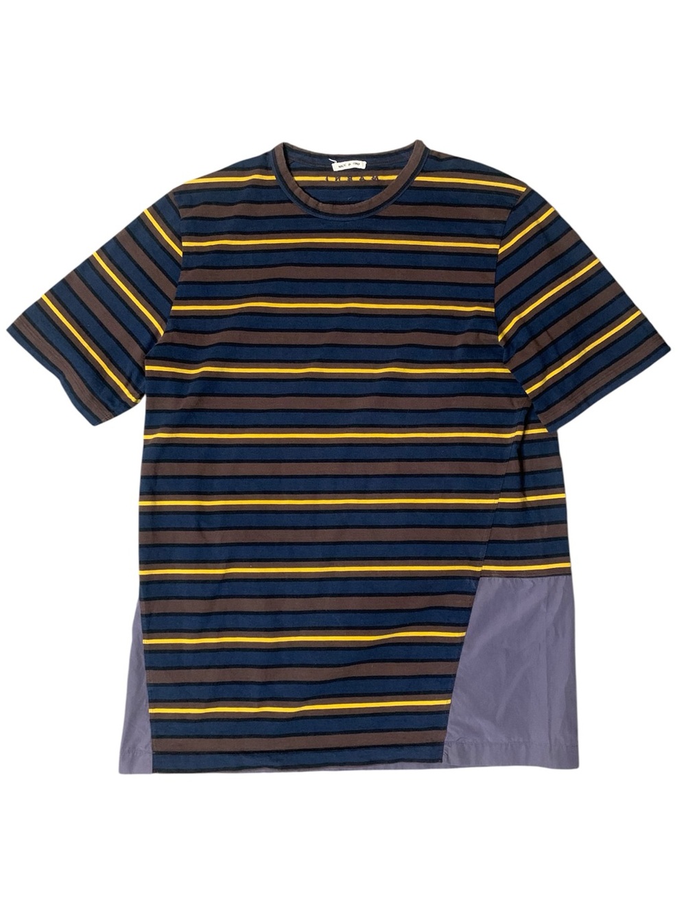 Marni | Patchwork | Cut n’ Sew | Embroidered logo | Distressed |striped Y2K tee